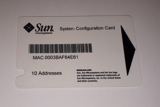 SCC / Sun System Configuration Card (2005.)